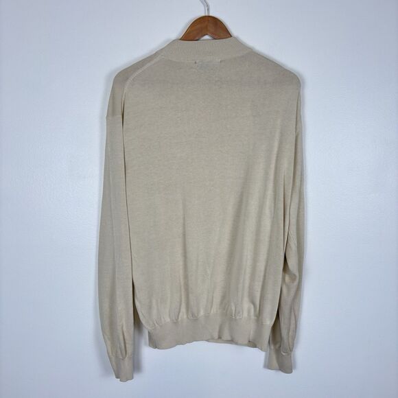 Tulliano Sweater Mens L Beige Silk Cotton Mock Neck Pullover Lightweight Flaw - Picture 6 of 7